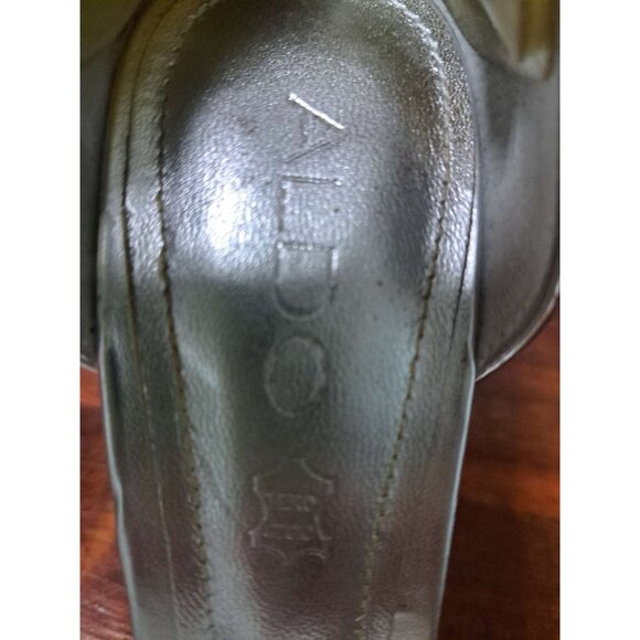 ALDO D'Orsay Heels Silver Metallic Leather Sandals Shoes Rhinestone Size 39 8 - Picture 7 of 9